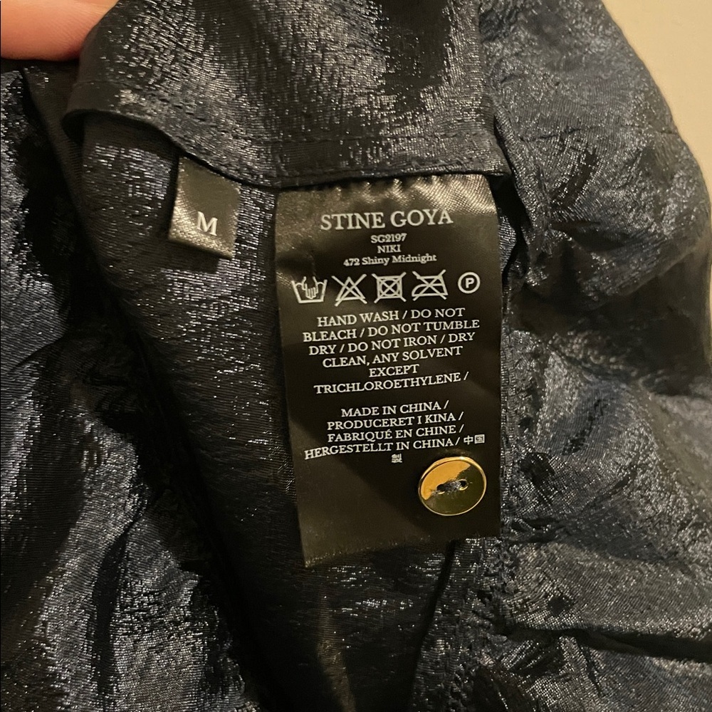 Stine Goya Niki Wrap Midi Dress Size Medium Shiny Midnight Blue Puff Sleeve NWT - Picture 13 of 14